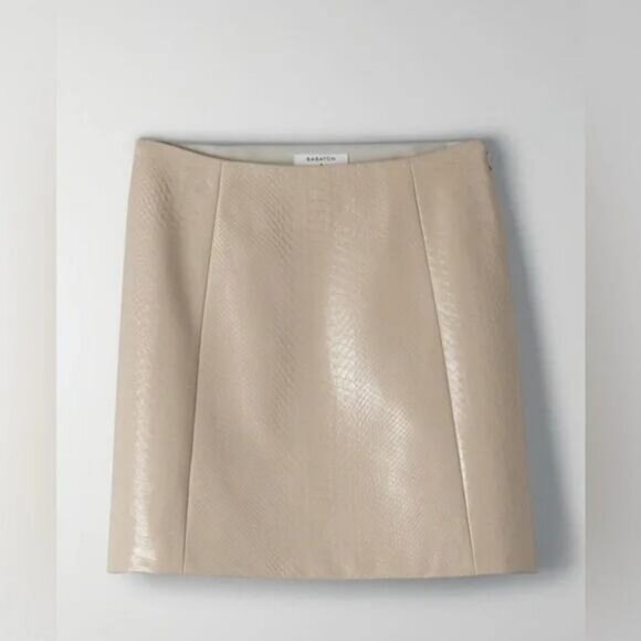 BABATON Aritzia High Rise Vegan Croc Leather Modern Mini Skirt Sz 2 Sierra Beige - Picture 2 of 7